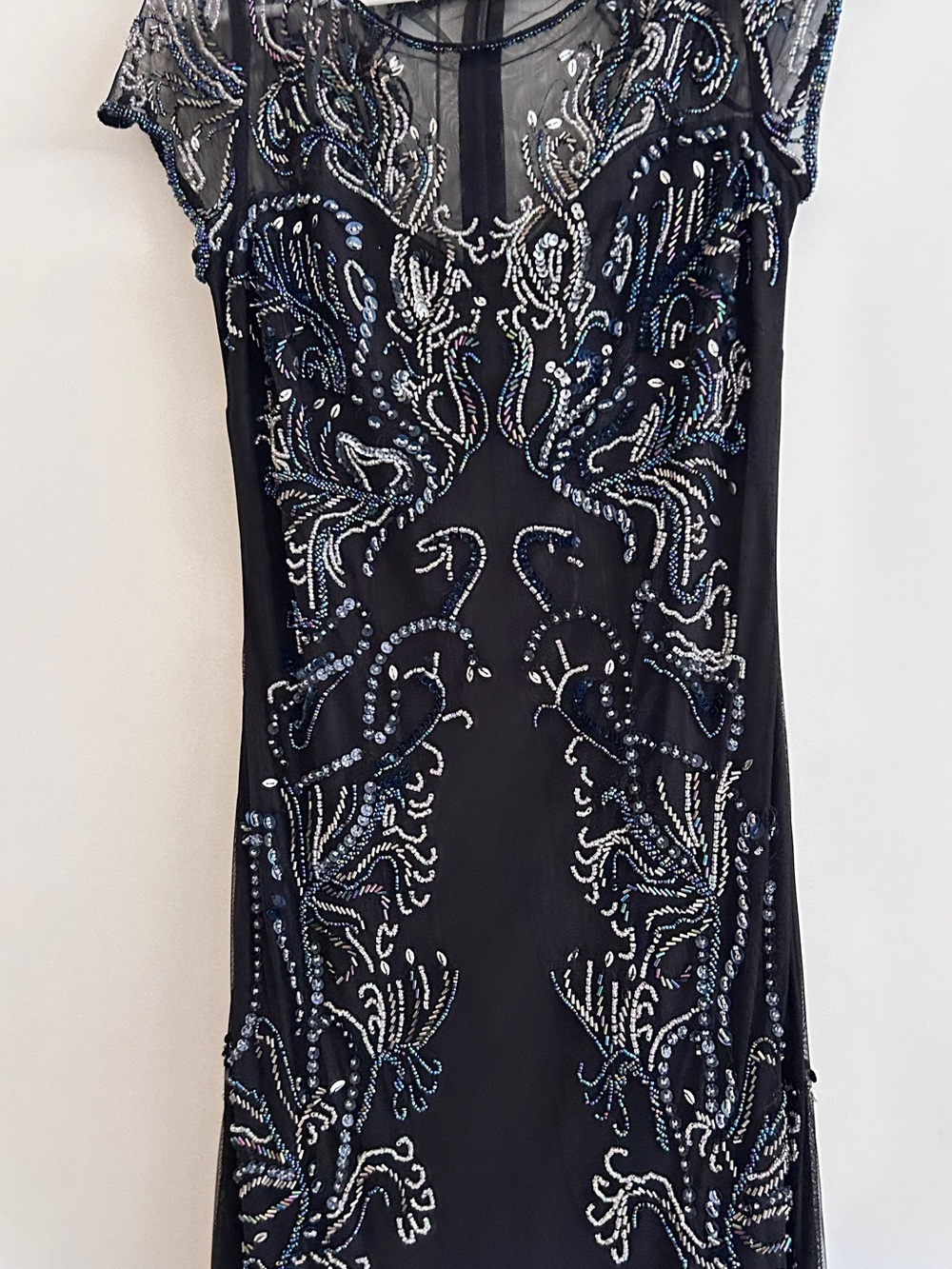 Black Beaded Maxi Dress with Iridescent Embellishment - Picture 3 of 3